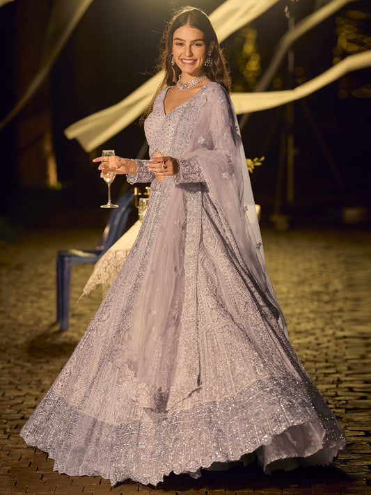 Lilac Net Reception Wear Lehenga Choli