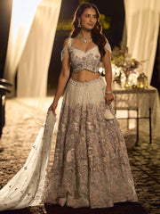 Sage Green Net Reception Wear Lehenga Choli