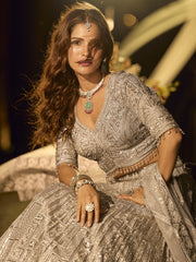 Silver Grey Net Reception Wear Lehenga Choli