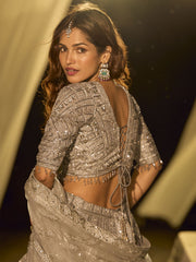 Silver Grey Net Reception Wear Lehenga Choli