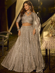Silver Grey Net Reception Wear Lehenga Choli