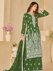 Green Embroidered Partywear Palazzo-Suit
