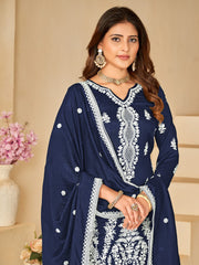 Blue Embroidered Partywear Palazzo-Suit