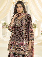 Black Silk Salwar Suit With Print and Aari Work