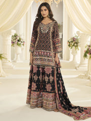 Black Silk Salwar Suit With Print and Aari Work