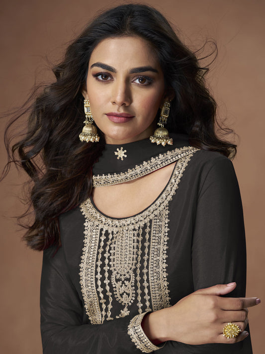 Black Chinon Embroiderd Salwar Suit