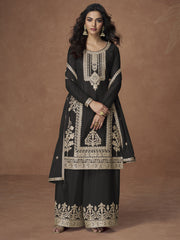 Black Chinon Embroiderd Salwar Suit
