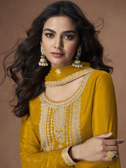 Yellow Chinon Embroiderd Salwar Suit