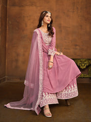 Pink Thread Embroidery Anarkali Palazzo Suit
