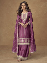 Purple Chinon Embroidered Work Salwar Suit