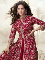 Red Embroidered Slit Georgette Skirt Style Anakali Suit