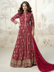 Red Embroidered Slit Georgette Skirt Style Anakali Suit