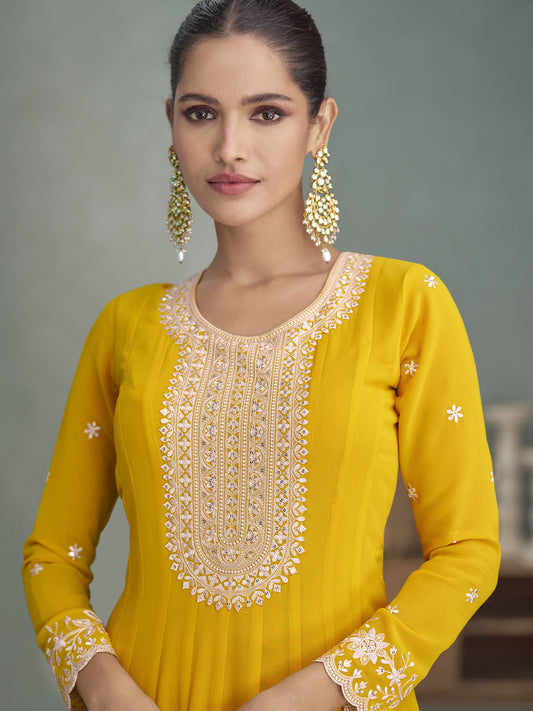 Mustard Yellow Georgette Embroiderd Anarkali Suit
