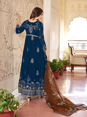 Blue Multi Embroidery Gerogette Anarkali Suit