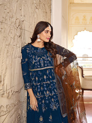 Blue Multi Embroidery Gerogette Anarkali Suit