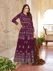 Purple Multi Embroidery Gerogette Anarkali Suit