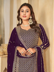 Purple Faux Georgette Palazzo Suit with Embroidery