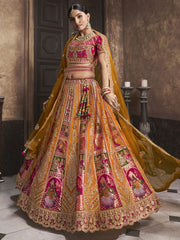 Mustard Orange Banarasi Silk Bridal Designer Lehenga Choli