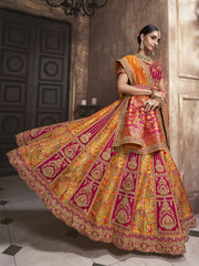 Mustard and Pink Banarasi Silk Bridal Designer Lehenga Choli