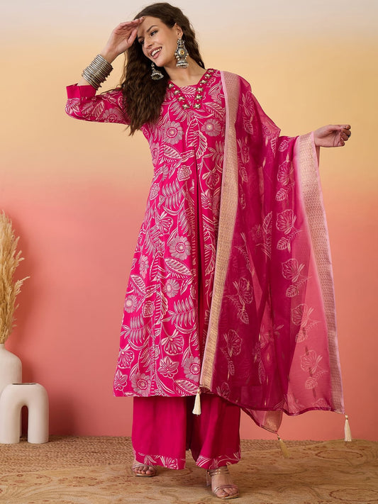 Silk Salwar Suit In Pink Color