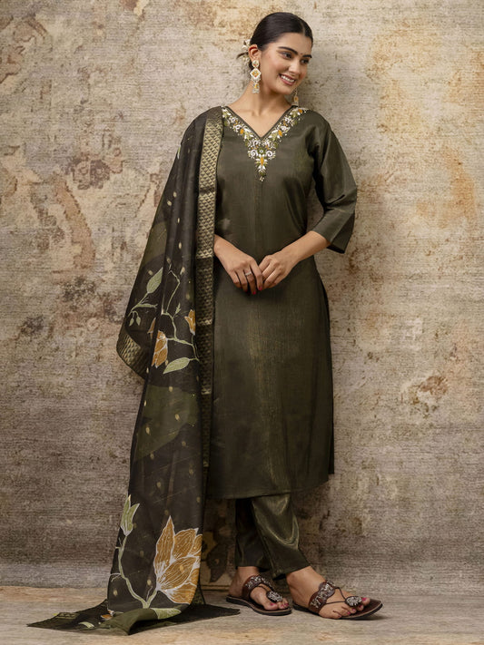 Women Mehndi GreenKurta and Pant Sets Simar Silk fabric