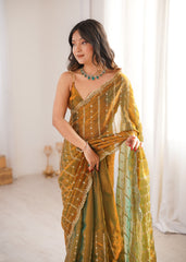 Gold Fendi Satin Sequence Embroidery Saree