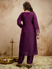 Purple Designer Chanderi Cottan Partywear Kurta Set