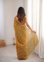 Gold Fendi Satin Sequence Embroidery Saree