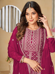 Magenta Reshamkari Embroidery Festive Palazzo Suit