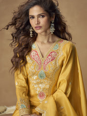 Shimmer Palazzo Salwar Suit In Yellow Colour