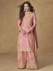 Shimmer Silk Pink Festive Palazzo Style Suit