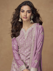 Purple Zari Embroidered Wedding Wear Palazzo Suit