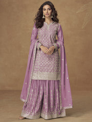 Purple Zari Embroidered Wedding Wear Palazzo Suit