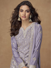 Lavender Zari Embroidered Wedding Wear Palazzo Suit