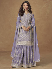 Lavender Zari Embroidered Wedding Wear Palazzo Suit