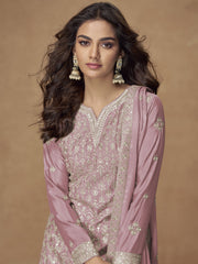 Pink Zari Embroidered Wedding Wear Palazzo Suit