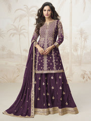 Deep Purple Silk Sharara Style Suit