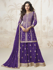Purple Silk Sharara Style Suit