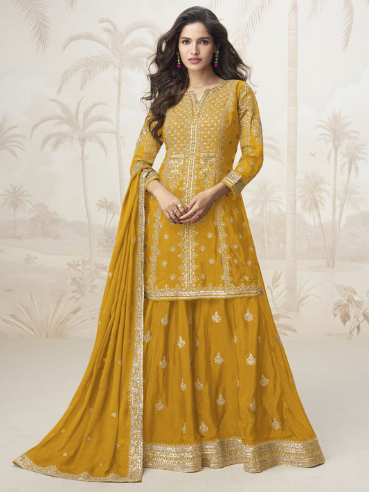 Golden Yellow Silk Sharara Style Suit