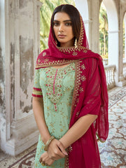 Sea Green Embroidered Partywear Palazzo-Suit