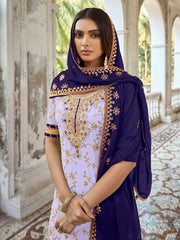 Lilac Embroidered Partywear Palazzo-Suit