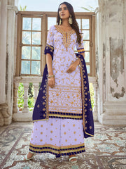 Lilac Embroidered Partywear Palazzo-Suit