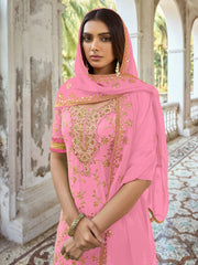 Pink Embroidered Partywear Palazzo-Suit
