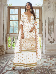 White Embroidered Partywear Palazzo-Suit