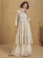 Georgette Pearl White Eid Style Palazzo Suit
