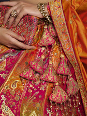 Pink And Green Embroidered Silk Lehenga Choli