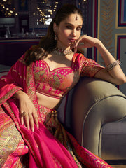 Hot Pink Embroidered Silk Lehenga Choli