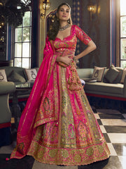 Hot Pink Embroidered Silk Lehenga Choli