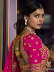 Pink Multicolored Embroidered Silk Lehenga Choli