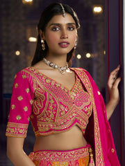 Pink Multicolored Embroidered Silk Lehenga Choli